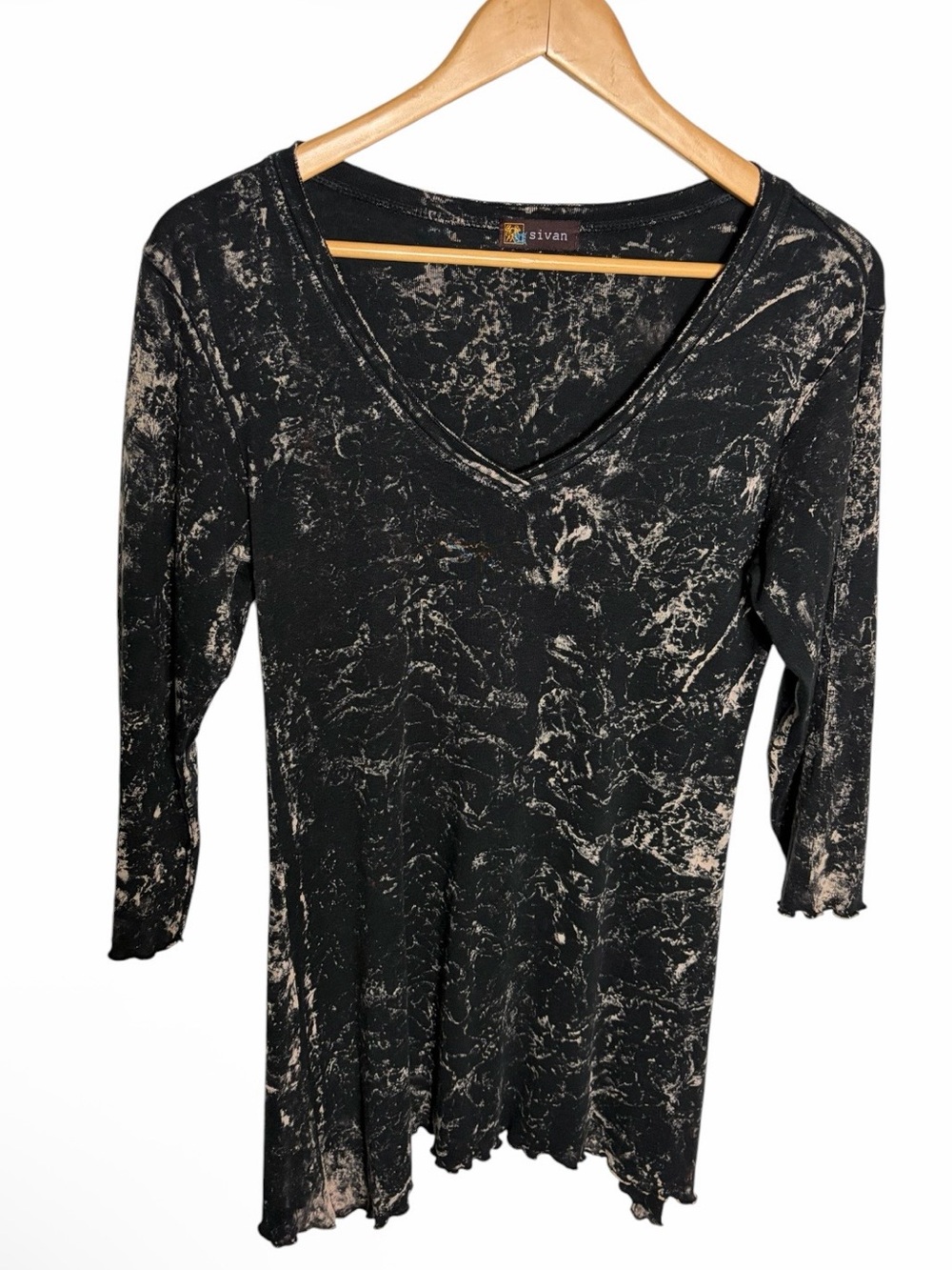 Y2K Sivan black & tan acid wash lettuce hem tunic top size M
